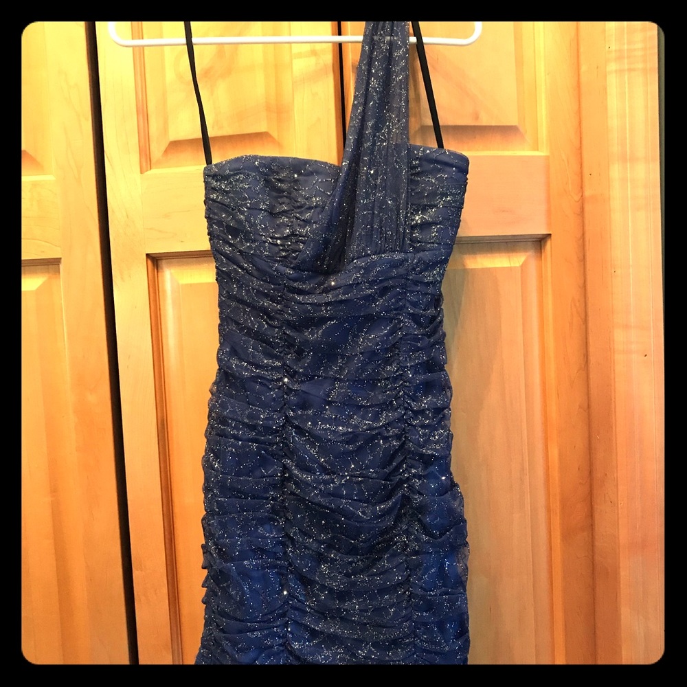 Blue One Shoulder Semi Formal Dress